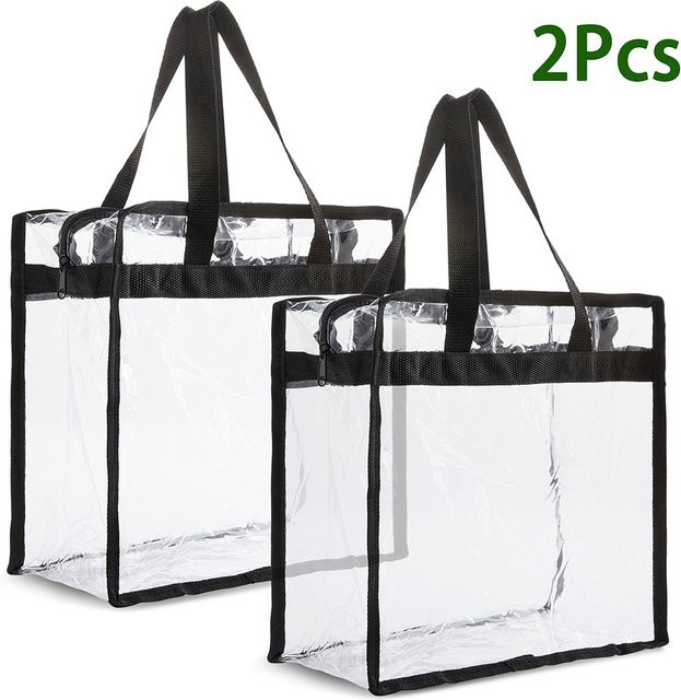 Willkey 2er-Set transparente Mehrzweck-Tragetaschen mit Reißverschluss und Umhängefunktion aus Kunststoff - Bild 1