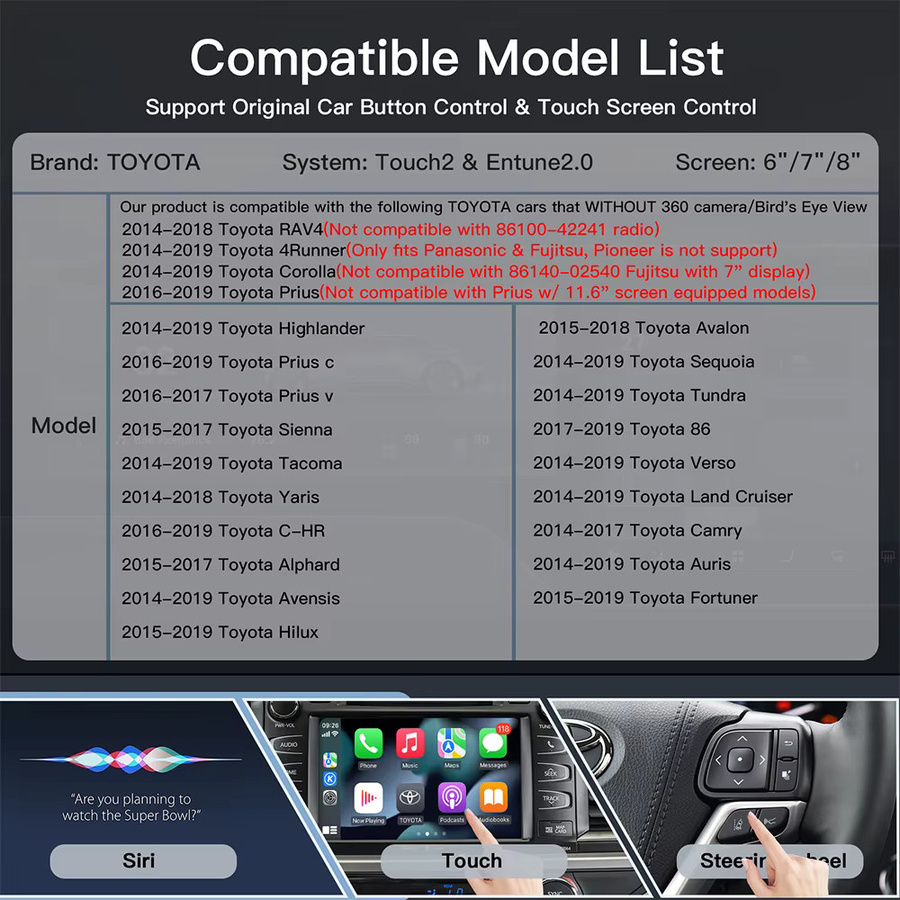 CARABC Drahtloses CarPlay und Android Auto Modul für Toyota Entune 2.0 Touch in Schwarz und Grau - Bild 5