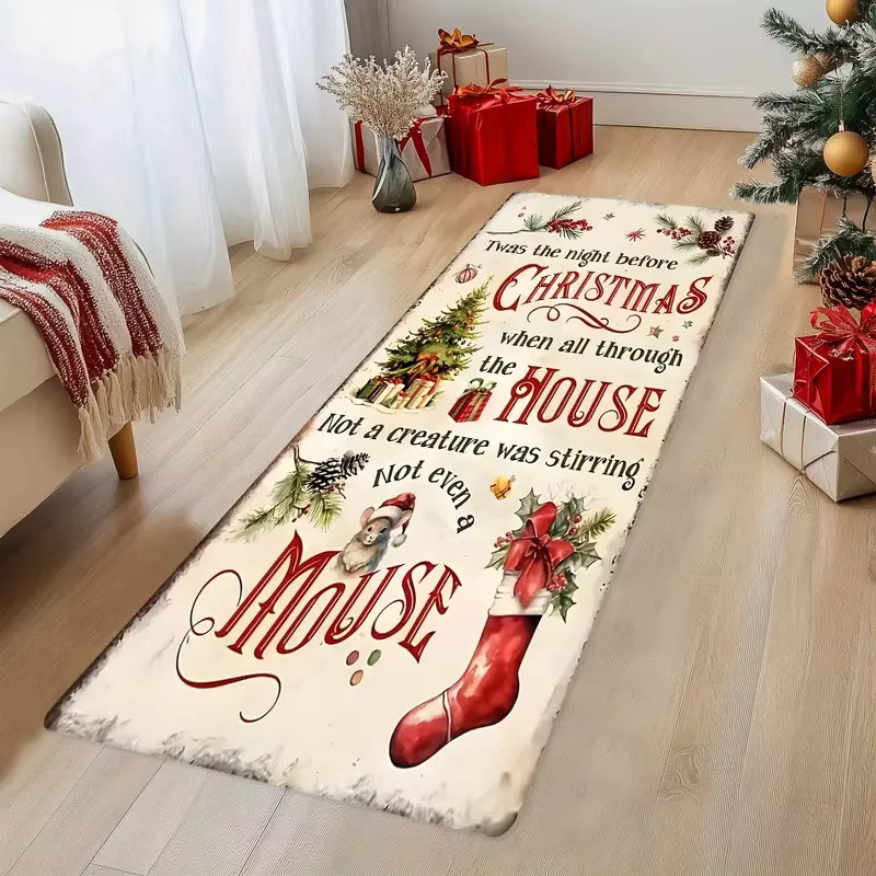 VIKAMA Weihnachtsteppich im Used-Look, weicher Läufer für Flur und Schlafzimmer, rutschfest, Mehrfarbig, B/T: 160 x 50 cm - Bild 4