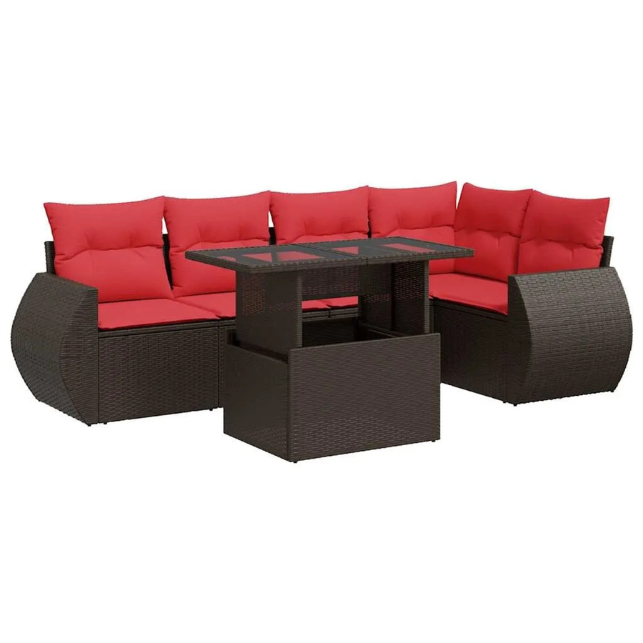 vidaXL 6-teilige Garten-Sofagarnitur aus braunem Poly-Rattan mit Kissen und Akazie-Elementen - Bild 2