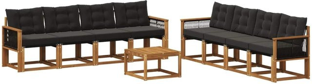 vidaXL Outdoor-Sofagarnitur aus massivem Akazienholz mit 9 Textilene-Kissen in Natur und Schwarz - Bild 1
