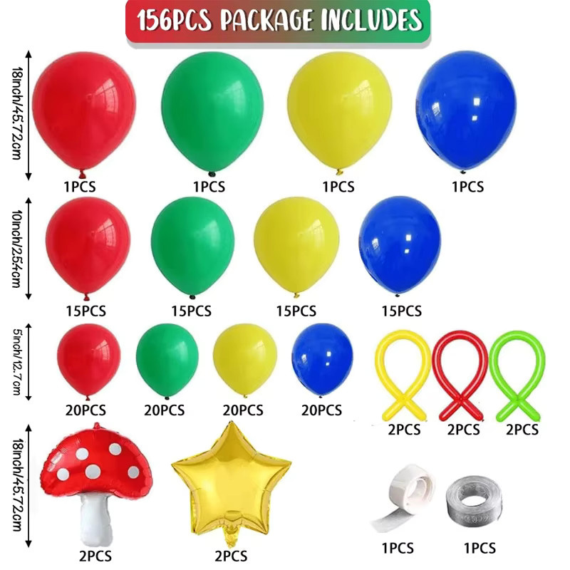 LQVYI 156-teiliges Ballongirlanden-Set mit Pilz- und Sternmotiven in Rot und Mehrfarbig für deine Geburtstagsfeier und Themenveranstaltungen - Bild 2