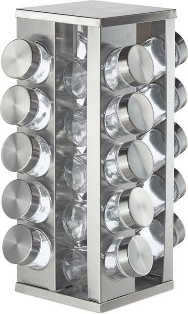 Relaxdays Gewürzkarussell aus Edelstahl in Silber, drehbar mit 20 Gläsern, B: 33 cm, T: 20 cm - Bild 1