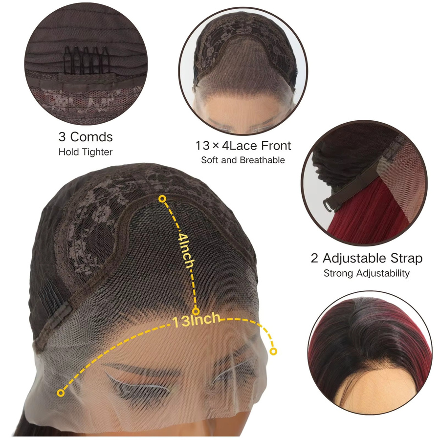 SALLYWELL Lace Front Perücke, Ombre Weinrot, 24 Zoll, Synthetisch, Damen - Bild 4