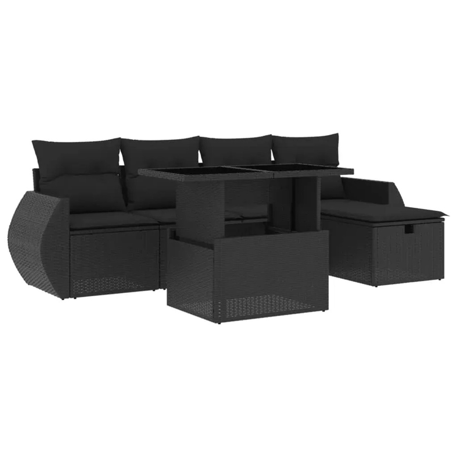 vidaXL 6-teilige Garten-Sofagarnitur aus Poly-Rattan mit Kissen in Schwarz - Bild 2