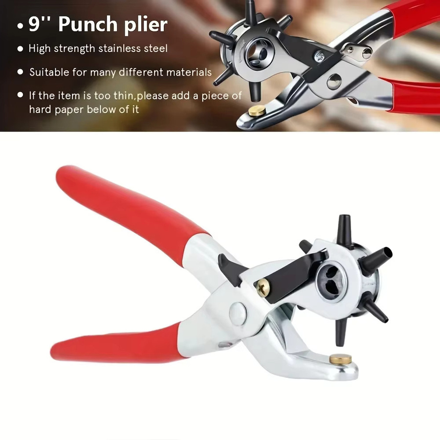 XMSJ Professionelles Locher-Set aus Leder und Metall in Rot für Gürtel, Sattel, Hundehalsbänder und Uhrenarmbänder - Bild 2