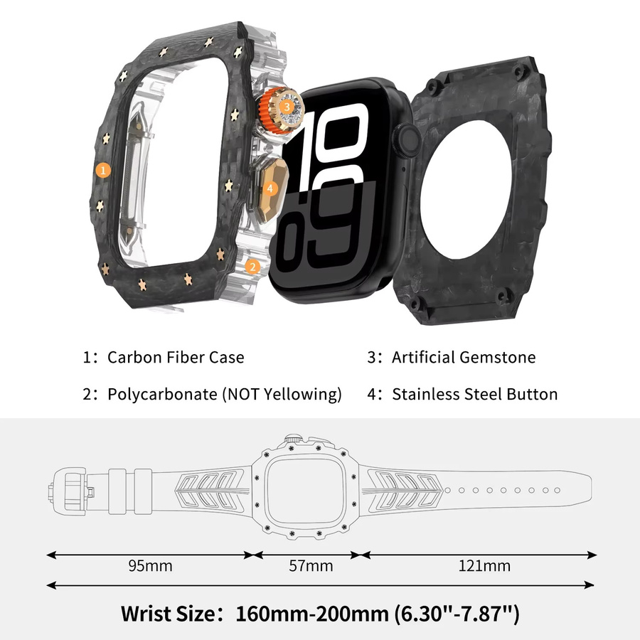soul cool Modifikationsset für Apple Watch Ultra 2, Kohlefaser-Gehäuse, Fluorkautschukarmband, Schwarz, Unisex - Bild 2