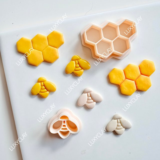 2er Set Bienen- und Waben-Formen aus Kunststoff für die Schmuckherstellung in Gelb - Bild 1