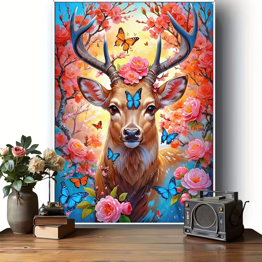 AZNM Puzzle, japanisches Reh, Kirschblüten und Schmetterlinge, bunt - Bild 3