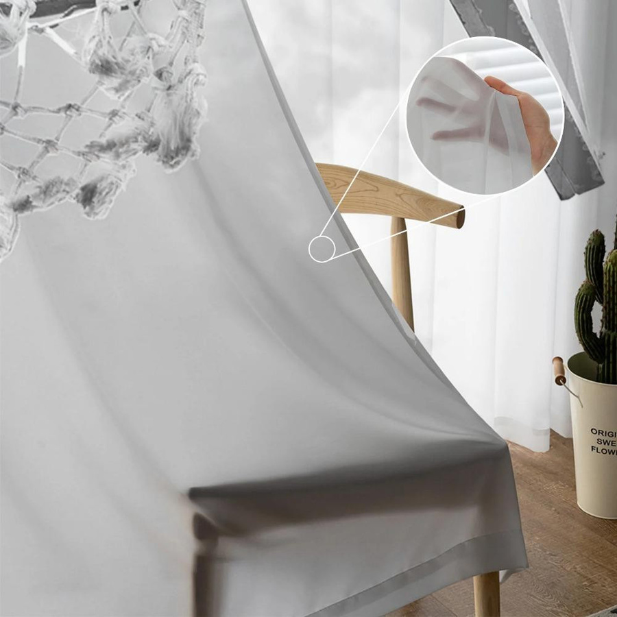 Yiran Furniture Transparentes Voile-Fenstervorhang aus Organza in Grau, Breite: 135 cm, Höhe: 115 cm - Bild 2