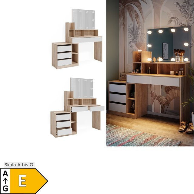 Vicco Schminktisch Anja mit LED-Spiegel in Weiß und Sonoma-Weiß, B: 139,8 cm, H: 115 cm - Bild 1