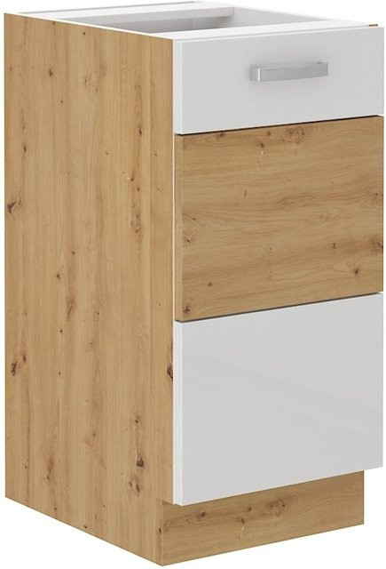 Küchenunterschrank in Eiche und Weiß Hochglanz mit Einlegeboden, Breite: 40 cm - Bild 1