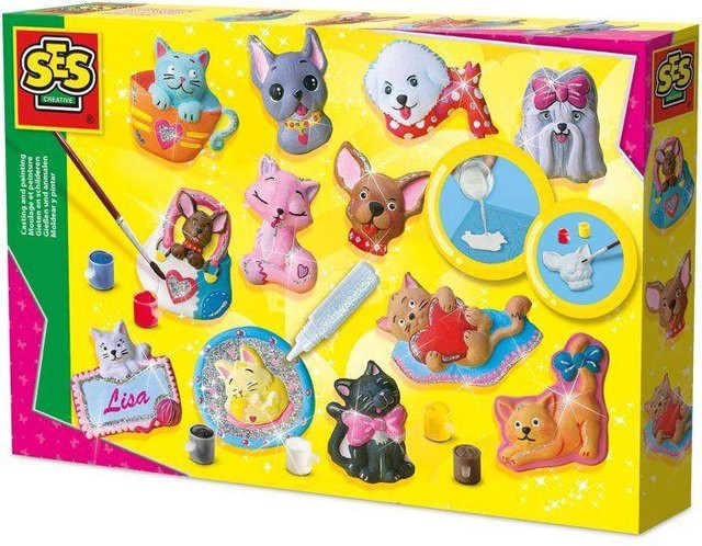 SES CREATIVE Gipsguss Hunde und Katzen, Gelb, Grün, Rosa, ab 5 Jahre - Bild 1