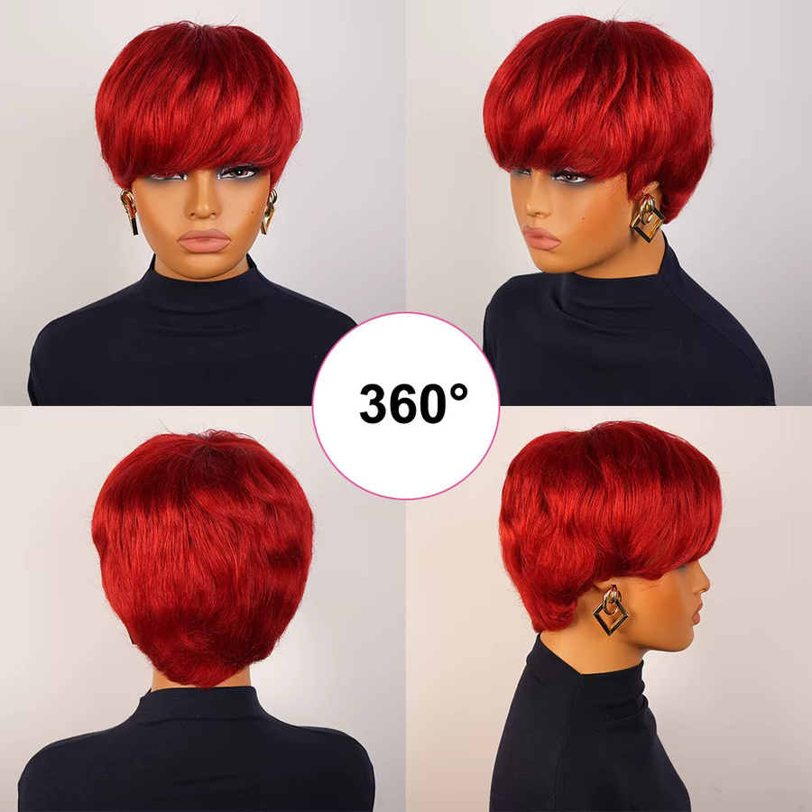 OYM HAIR Echthaar-Perücke, Pixie-Schnitt, rot, Damen - Bild 4