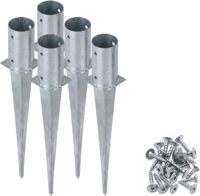 HOLLMAX 5er Set Einschlaghülse Bodenhülse Rund Silber Verzinkt für gefräste Pfosten Durchmesser: 81 mm - Bild 1