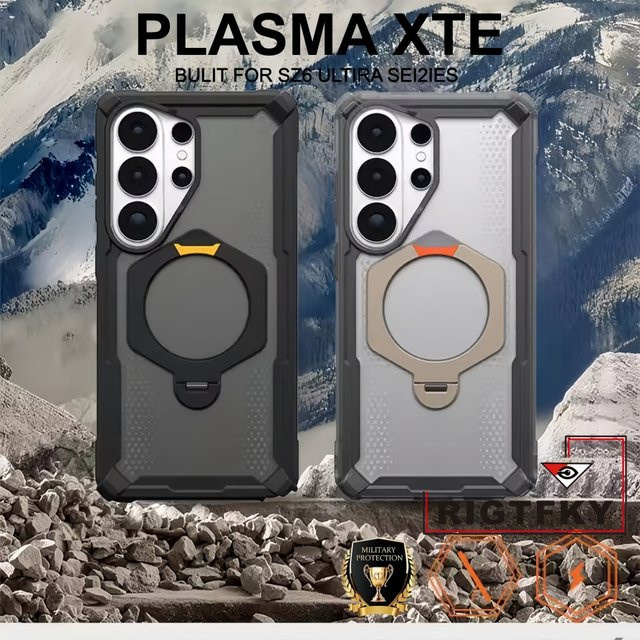 Transparente Panzer-Handyhülle mit Metallständer und magnetischem Schutz für Samsung S26 Ultra S25 S24 S23 Plus in Schwarz - Bild 1