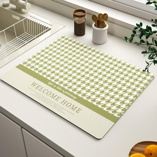 Huido Diatomeenerde Küchenmatte mit Blumenmuster in Grün, rutschfest, saugfähig und hitzebeständig, B/T: 30 x 20 cm - Bild 1