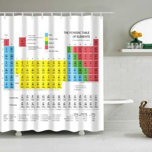 Wasserdichter Duschvorhang mit Periodensystem der Elemente Design in Weiß und Bunt, B/H: 180 x 180 cm - Bild 1