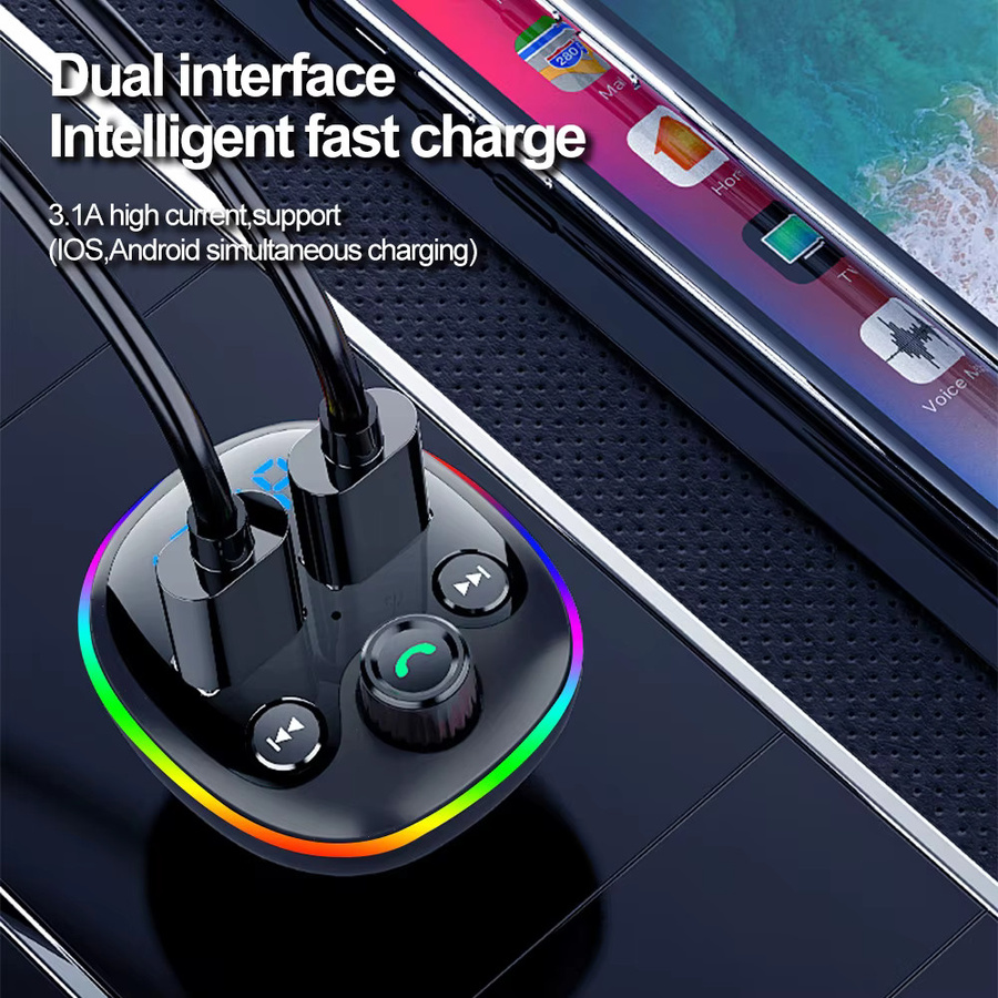 Kebidumei Bluetooth FM Transmitter mit Dual USB Schnellladegerät, PD Typ-C Auto Adapter, Freisprecheinrichtung und MP3 Player in Schwarz - Bild 3