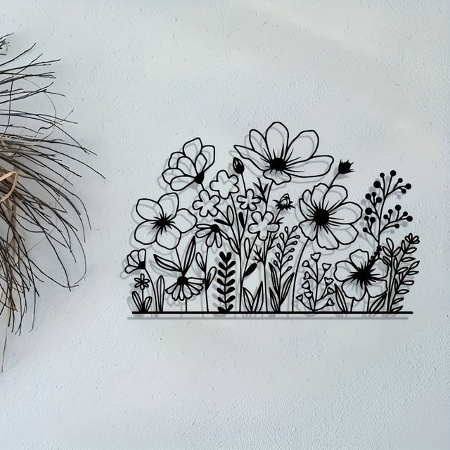 CIFBUY Vintage Wandkunst aus Metall mit floralem Blumenmotiv in Schwarz für Innen- und Außenbereich - Bild 1