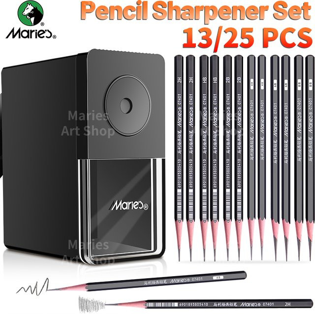 Marie's manuelles Bleistiftspitzer-Set in Schwarz mit 13-teiligem Zubehör und 12 Bleistiften - Bild 1