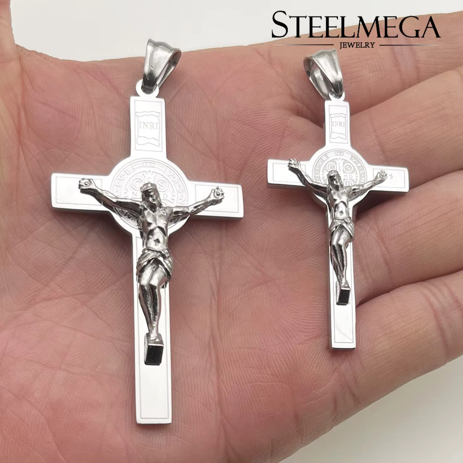 STEELMEGA Kruzifix-Anhänger, Edelstahl, Silber, Unisex - Bild 3
