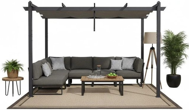 Purple Leaf Aluminium Pavillon mit Schiebedach in Grau, B/T/H: 300 x 365 x 245 cm - Bild 1