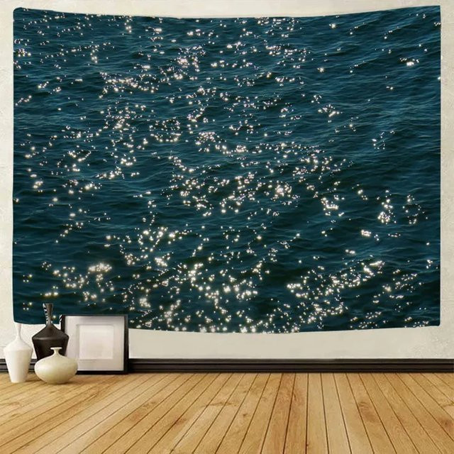 VIKAMA Wandteppich Ozeanwasser Blau, Ästhetischer Wandbehang mit Meereswellen als Naturlandschaft, B/H: 150 x 150 cm - Bild 1