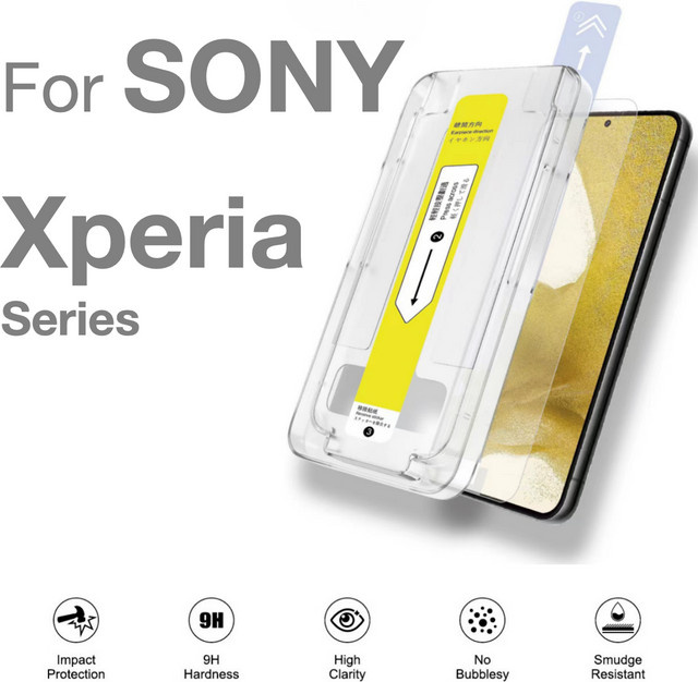 miaotiemo Displayschutzfolie aus gehärtetem Glas für Sony Xperia 1 VI VII 5 10 IV V III transparent mit Auto-Staubentfernungsset - Bild 1