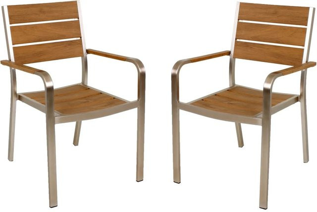 Garden Pleasure Stapelstuhl Florence 4er Set aus Aluminium und Kunststoff in Braun, mit Armlehnen und UV-beständig - Bild 1