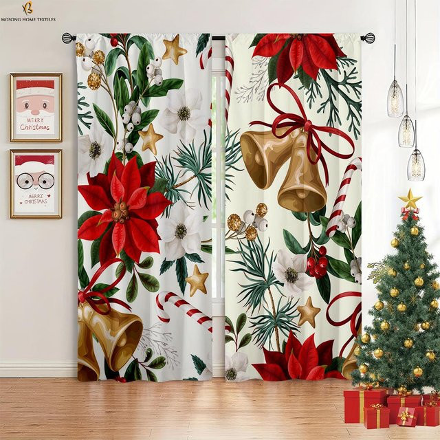 Weihnachtsdekoration Vorhang mit rotem Auto und glänzenden Kugeln, 2er-Set, halbtransparent, Breite: 50 cm, Höhe: 130 cm - Bild 1