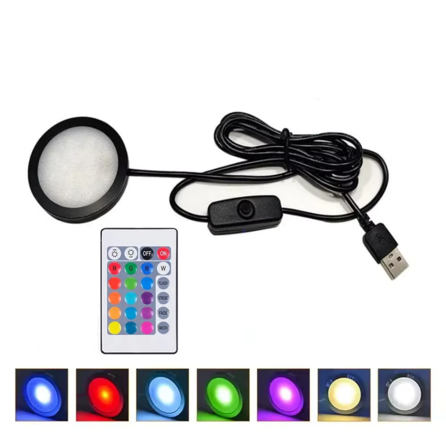 HEGEHE RGB Puck Licht mit Fernbedienung und USB-Anschluss, dimmbar, Multicolour, ideal als Schrankbeleuchtung oder Nachtlampe - Bild 2