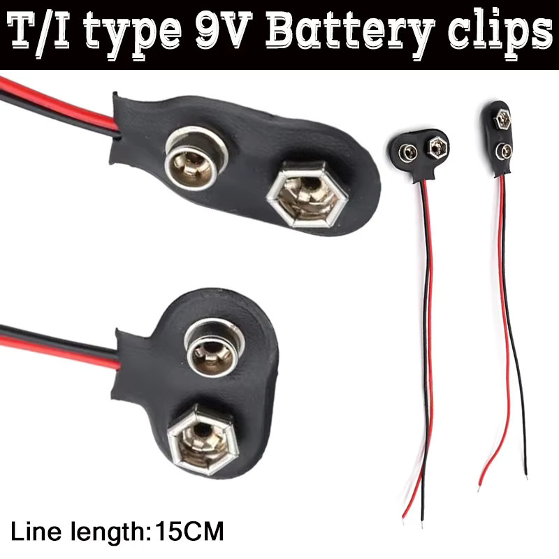 DIVEDEER 9V Batterie-Clips mit 2-Draht-Kabelverbindung in Schwarz, T-Typ oder I-Typ Anschlussclip für Batteriehalter - Bild 3