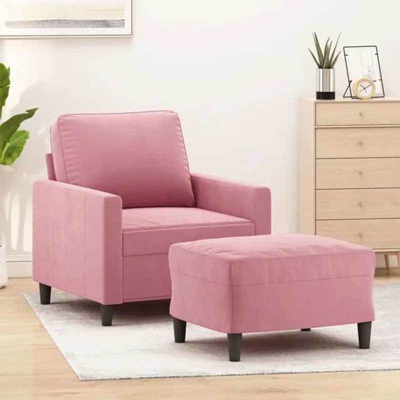 Modernes Sessel-Set mit Hocker von Vidaxl in Rosa aus Samt und Metall - Bild 1