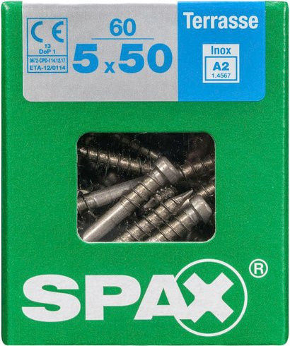 Spax Terrassenschraube T-Star plus aus Edelstahl in Silber, 60 Stück, Durchmesser: 5 mm, Länge: 50 mm - Bild 1