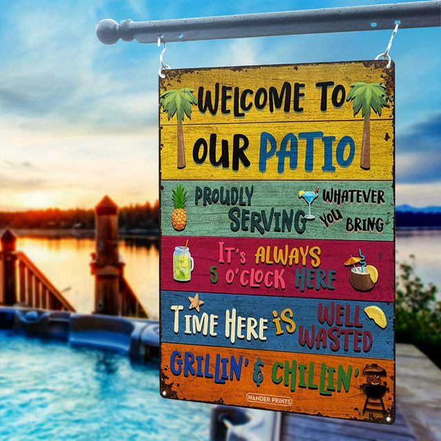 CIFBUY Outdoor-Wandkunst aus Metall im rustikalen Design, bunte Sommerdekoration für Terrasse und Pool, rechteckiges Wandschild mit Typografie, B/H/T: 30 x 20 x 2 cm - Bild 1