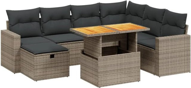 vidaXL 8-tlg. Garten-Sofagarnitur in L-Form aus grauem Poly-Rattan mit UV-beständigen Kissen und pulverbeschichtetem Stahlgestell - Bild 1