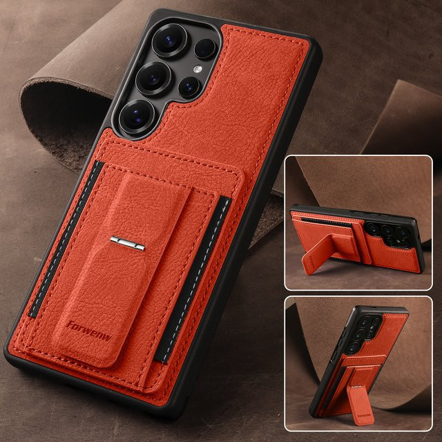 Business Leder Handyhülle für Samsung mit Kartenhalter in Orange - Bild 1