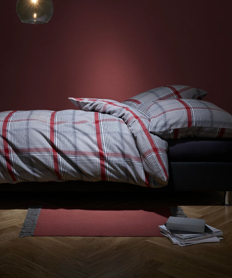 Fleuresse Lech Edelflanell Bettwäsche Karo beige rot grau, B/H: 200 x 220 cm mit Kissenbezug 80 x 80 cm - Bild 1