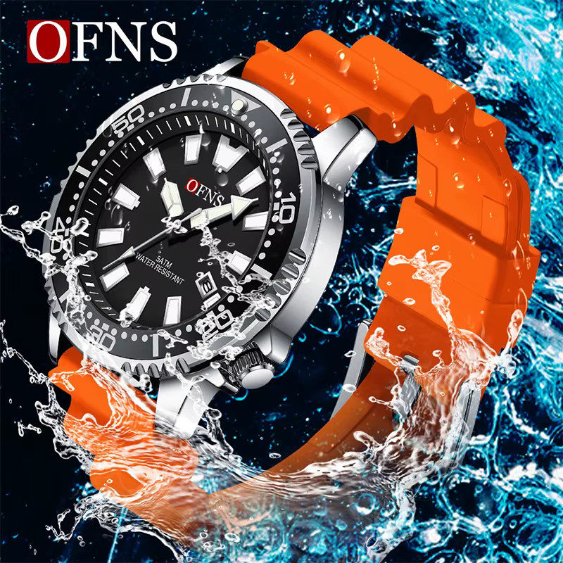 OFNS Armbanduhr, Quarz, Messing, Silikonarmband, Schwarz, Herren - Bild 2