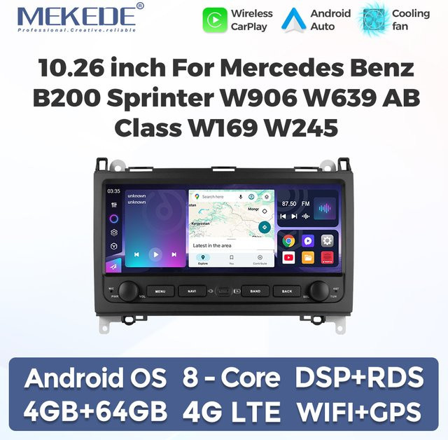 MEKEDE Kabelloses CarPlay und Android Auto Autoradio mit 10,26 Zoll Display, GPS-Navigation und Bluetooth für Mercedes Benz B200 Sprinter W906 W639 AB Klasse W169 W245, Schwarz - Bild 1