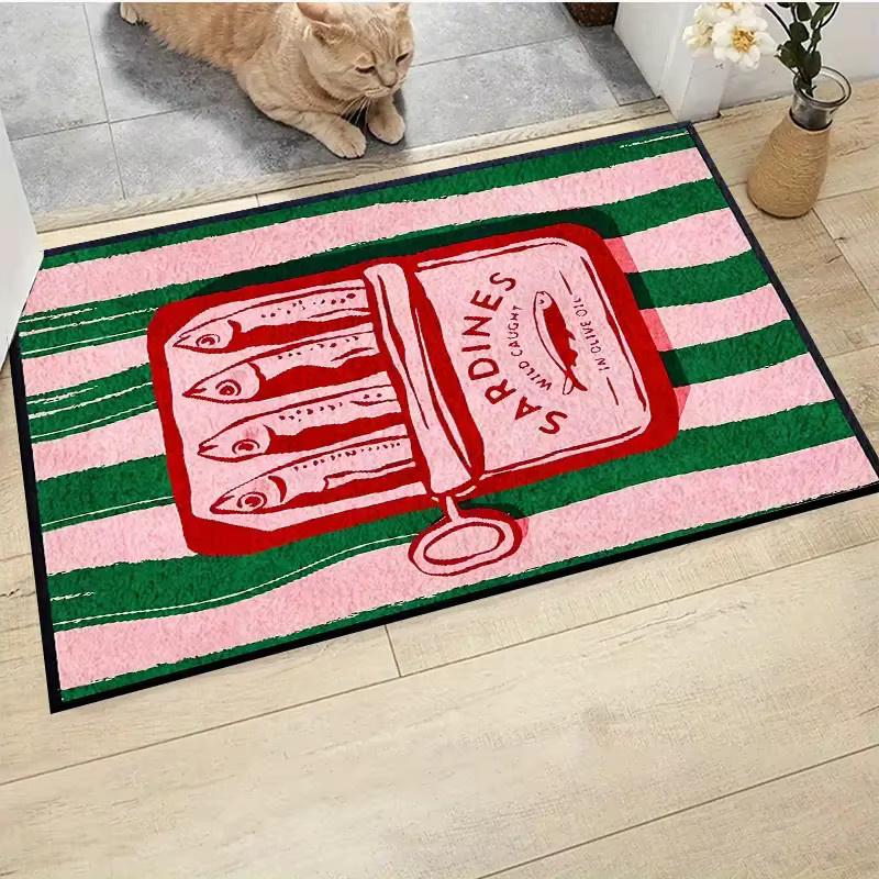 VIKAMA Kreative Matte mit Sardinen-Druck in Dosen, rutschfest, schmutzabweisend und waschbar, rechteckiger Teppich in Multicolour, B/T: 60 x 40 cm - Bild 5