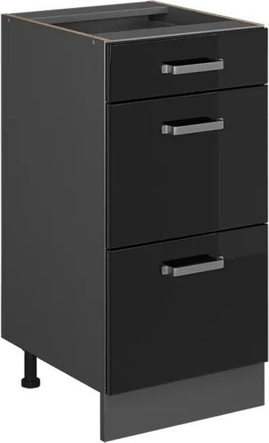 Vicco Küchenunterschrank R-Line Schwarz Anthrazit Hochglanz mit Schubladen Breite: 40 cm, Höhe: 81,6 cm, Tiefe: 46 cm - Bild 1