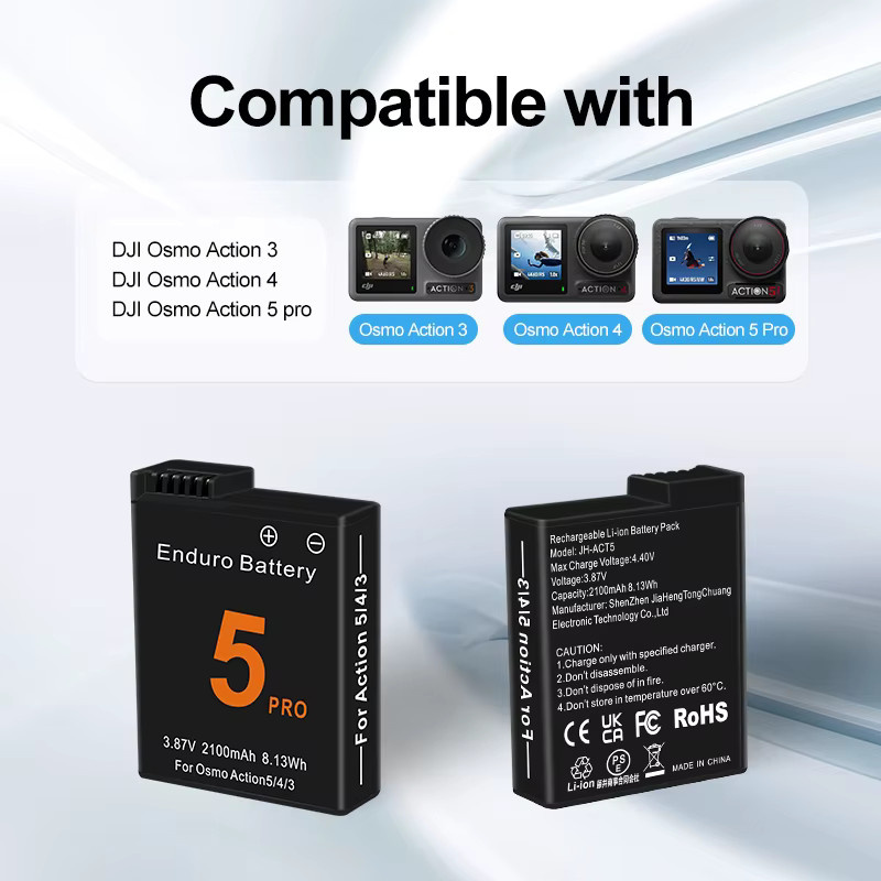 DJI Akku Set für Osmo Action 5 Pro, 4 und 3 mit 3-Slot-Schnellladegerät, Schwarz, 2100 mAh - Bild 3
