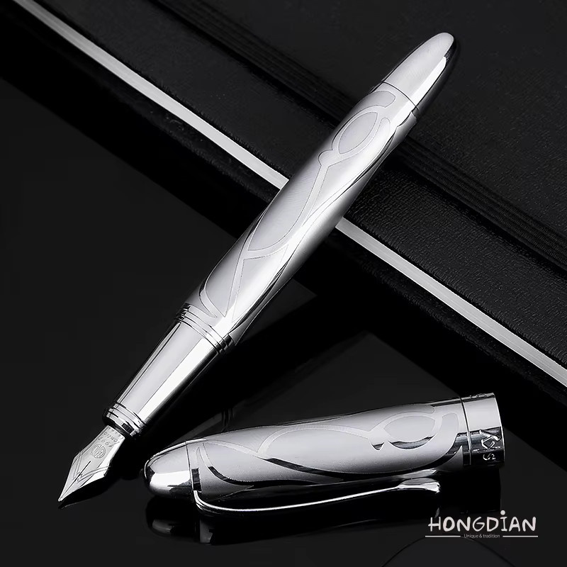Hongdian 5010 Kalligraphie-Füllfederhalter mit Iridium-Feder und silbernem Metallgeprägtes Design für Studenten und Büro - Bild 3