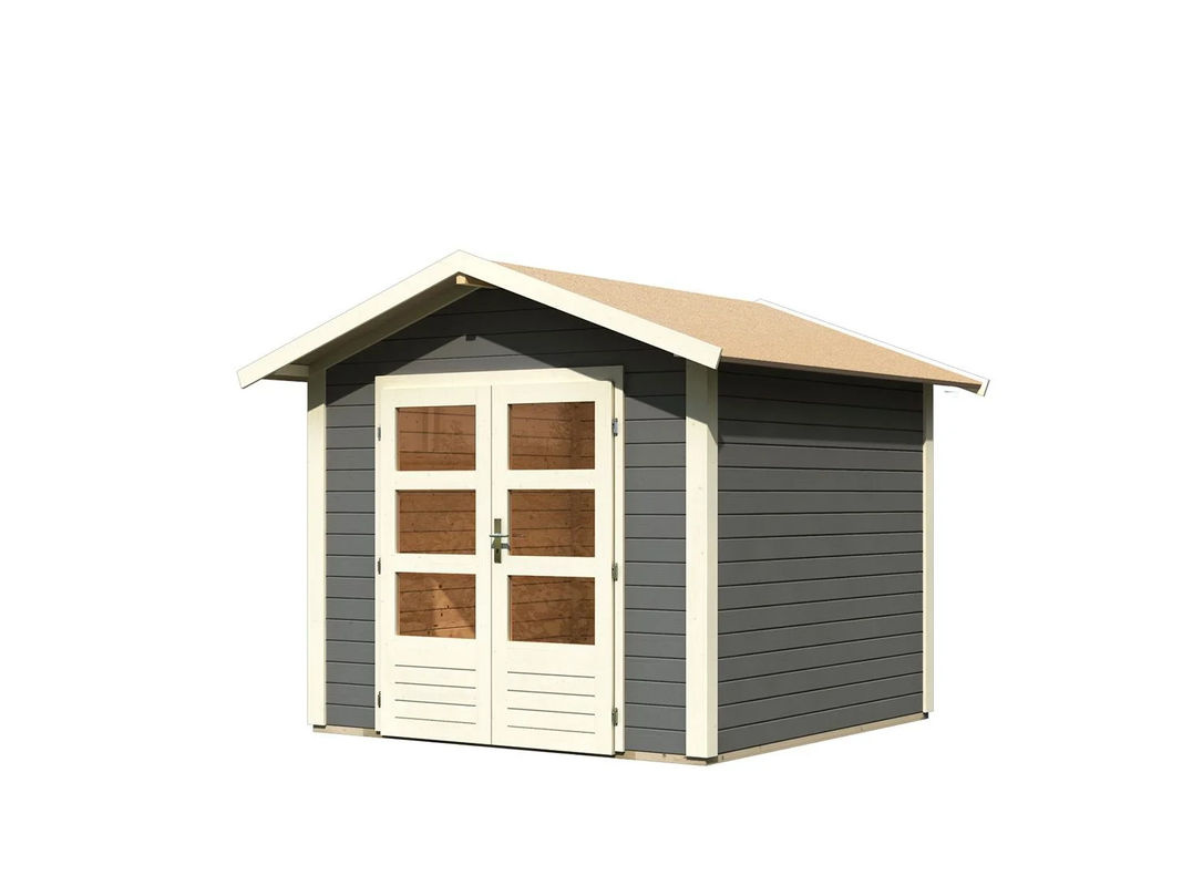 KARIBU Carlos Satteldach Gartenhaus mit Boden in Terragrau, B: 244 cm, H: 230 cm, T: 244 cm - Bild 3