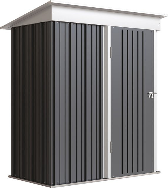 Outsunny Metall Gerätehaus aus verzinktem Stahl mit Pultdach und verstellbaren Regalen, Grau/Anthrazit, B/T/H: 161 x 95 x 181 cm - Bild 1