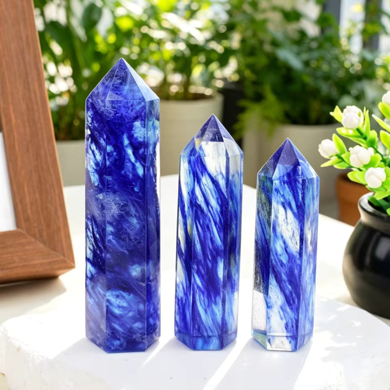 Blauer Quarzkristall-Spitzstab von RYCRYSTAL als Heilstein-Obelisk für Meditation und Heimdekoration - Bild 2