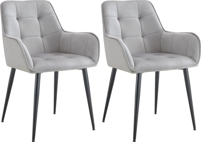 2er Set DELUKE BOKEL Esszimmerstühle aus Samt in Hellgrau, B/T/H: 58 x 62 x 86 cm - Bild 1