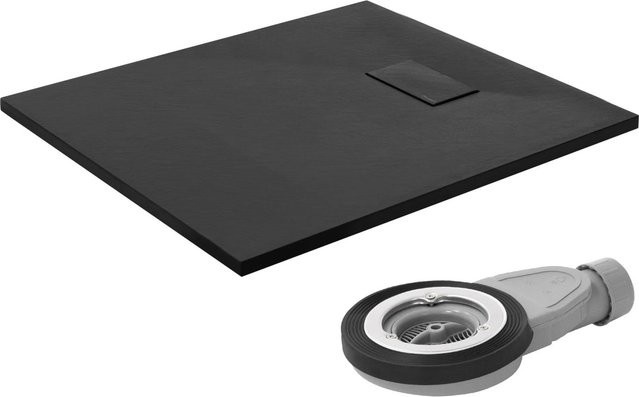 LuxeBath Duschwanne aus Mineralguss in Schwarz mit Ablaufgarnitur, rechteckig, B/T: 90 x 80 cm, H: 3 cm - Bild 1